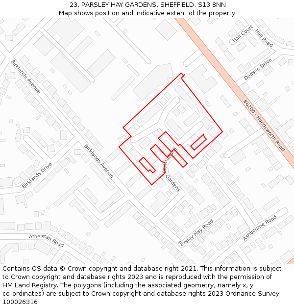 23, PARSLEY HAY GARDENS, SHEFFIELD, S13 8NN: Location map and indicative extent of plot