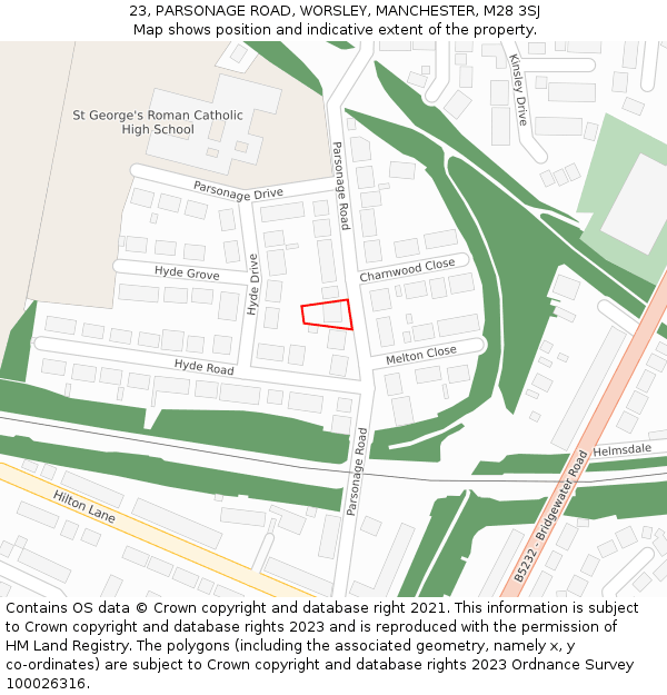 23, PARSONAGE ROAD, WORSLEY, MANCHESTER, M28 3SJ: Location map and indicative extent of plot