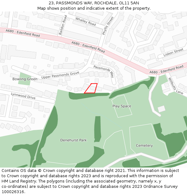 23, PASSMONDS WAY, ROCHDALE, OL11 5AN: Location map and indicative extent of plot