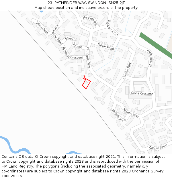 23, PATHFINDER WAY, SWINDON, SN25 2JT: Location map and indicative extent of plot