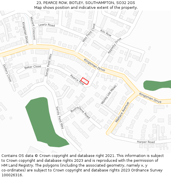 23, PEARCE ROW, BOTLEY, SOUTHAMPTON, SO32 2GS: Location map and indicative extent of plot