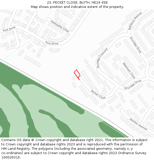 23, PECKET CLOSE, BLYTH, NE24 4SE: Location map and indicative extent of plot