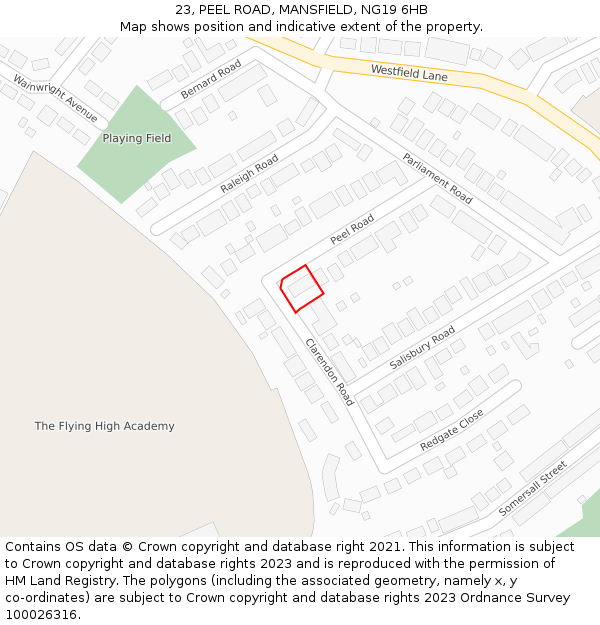 23, PEEL ROAD, MANSFIELD, NG19 6HB: Location map and indicative extent of plot