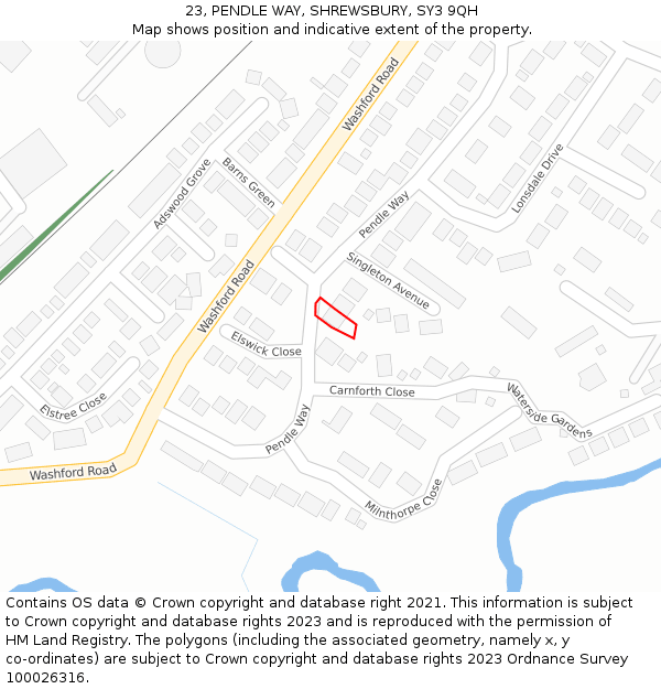 23, PENDLE WAY, SHREWSBURY, SY3 9QH: Location map and indicative extent of plot