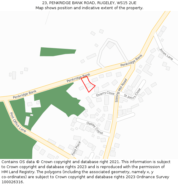 23, PENKRIDGE BANK ROAD, RUGELEY, WS15 2UE: Location map and indicative extent of plot