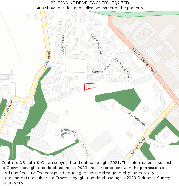 23, PENNINE DRIVE, PAIGNTON, TQ4 7GB: Location map and indicative extent of plot