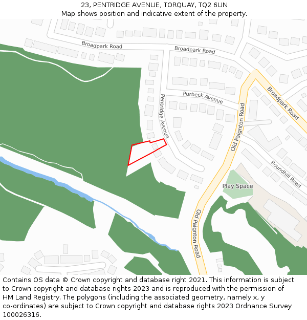 23, PENTRIDGE AVENUE, TORQUAY, TQ2 6UN: Location map and indicative extent of plot