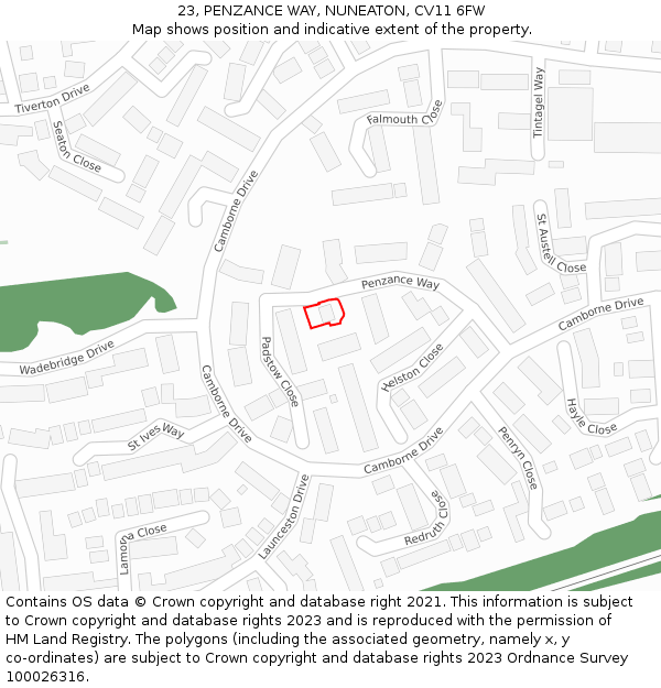 23, PENZANCE WAY, NUNEATON, CV11 6FW: Location map and indicative extent of plot