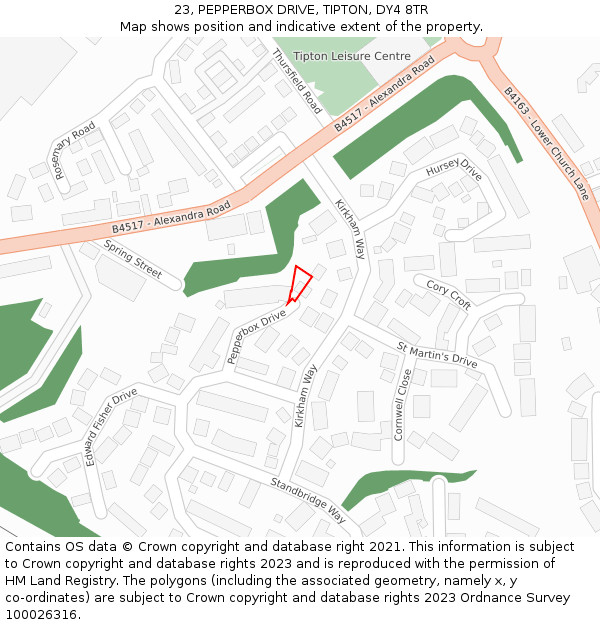 23, PEPPERBOX DRIVE, TIPTON, DY4 8TR: Location map and indicative extent of plot