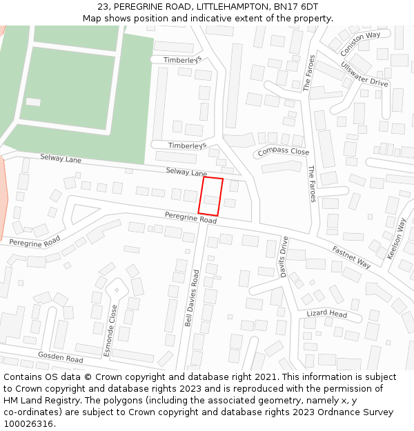 23, PEREGRINE ROAD, LITTLEHAMPTON, BN17 6DT: Location map and indicative extent of plot