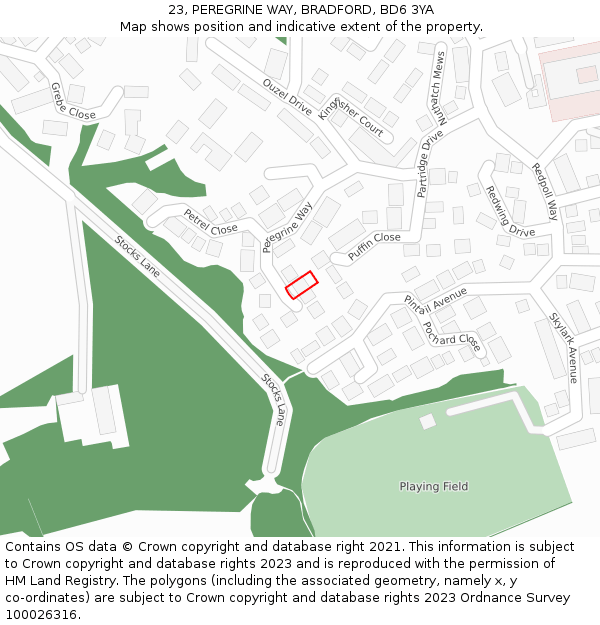 23, PEREGRINE WAY, BRADFORD, BD6 3YA: Location map and indicative extent of plot