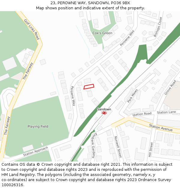 23, PEROWNE WAY, SANDOWN, PO36 9BX: Location map and indicative extent of plot