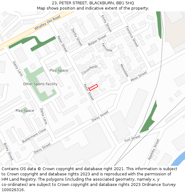 23, PETER STREET, BLACKBURN, BB1 5HQ: Location map and indicative extent of plot