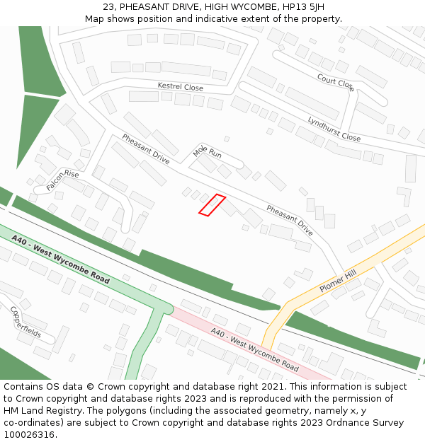 23, PHEASANT DRIVE, HIGH WYCOMBE, HP13 5JH: Location map and indicative extent of plot