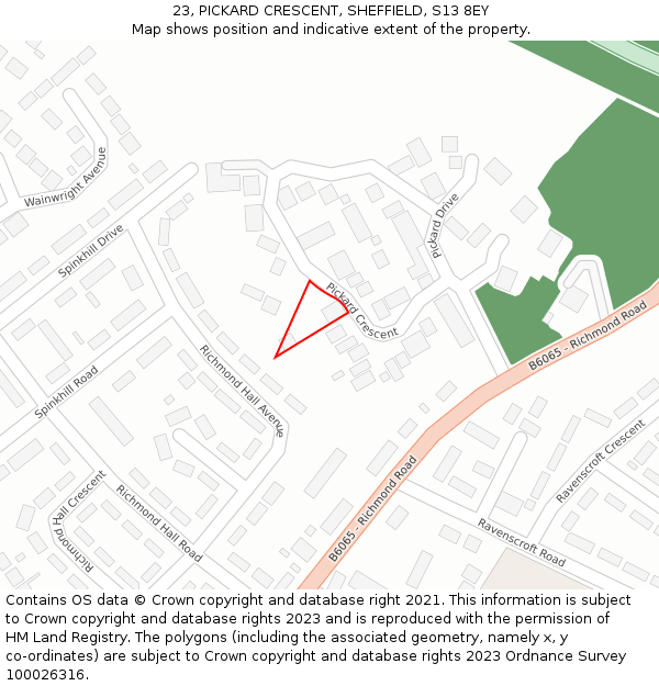 23, PICKARD CRESCENT, SHEFFIELD, S13 8EY: Location map and indicative extent of plot