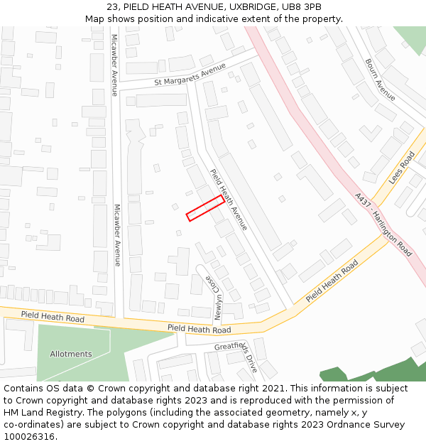 23, PIELD HEATH AVENUE, UXBRIDGE, UB8 3PB: Location map and indicative extent of plot