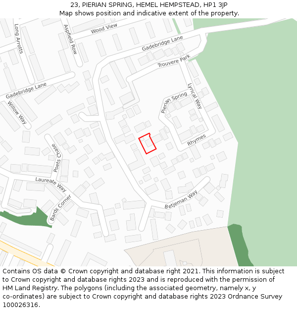 23, PIERIAN SPRING, HEMEL HEMPSTEAD, HP1 3JP: Location map and indicative extent of plot