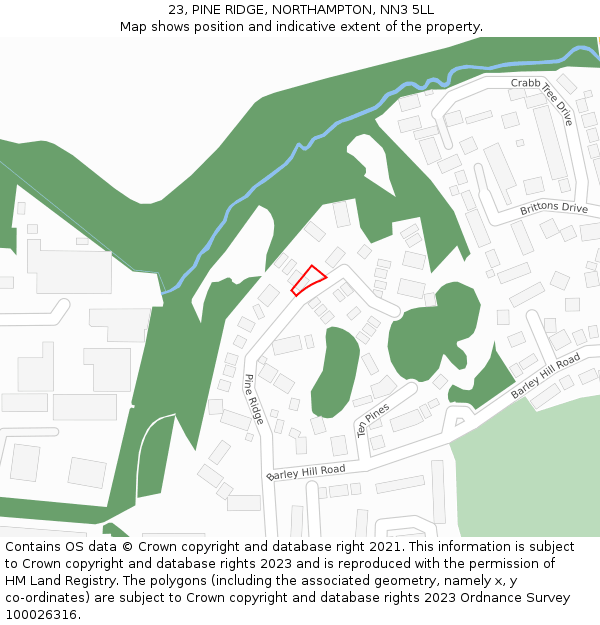 23, PINE RIDGE, NORTHAMPTON, NN3 5LL: Location map and indicative extent of plot