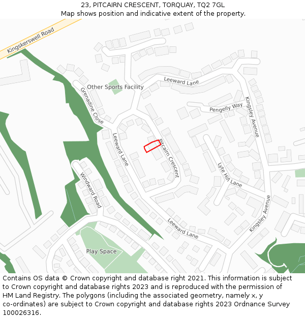 23, PITCAIRN CRESCENT, TORQUAY, TQ2 7GL: Location map and indicative extent of plot