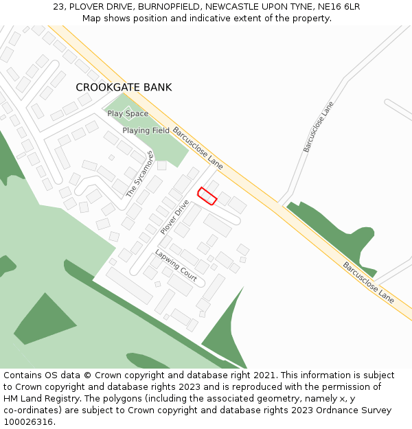 23, PLOVER DRIVE, BURNOPFIELD, NEWCASTLE UPON TYNE, NE16 6LR: Location map and indicative extent of plot