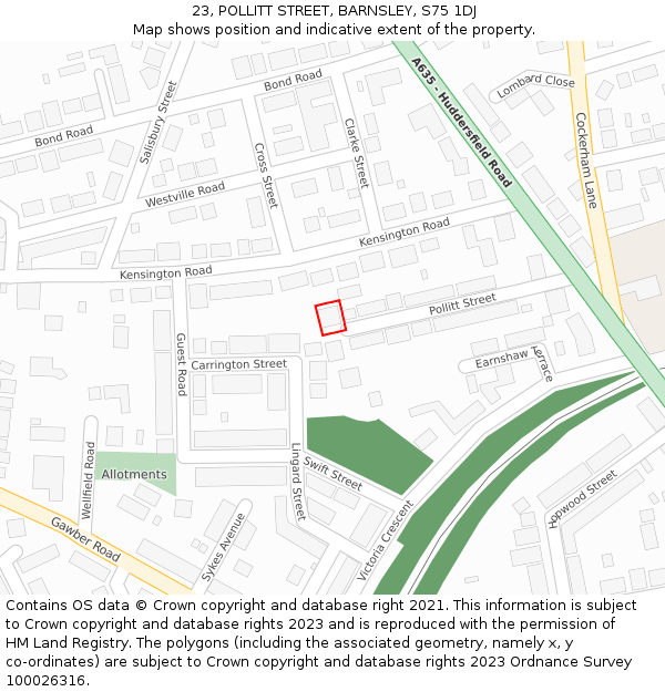 23, POLLITT STREET, BARNSLEY, S75 1DJ: Location map and indicative extent of plot