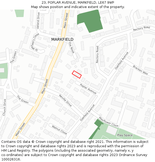23, POPLAR AVENUE, MARKFIELD, LE67 9WP: Location map and indicative extent of plot