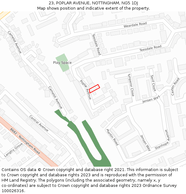 23, POPLAR AVENUE, NOTTINGHAM, NG5 1DJ: Location map and indicative extent of plot