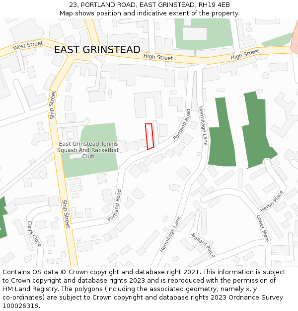 23, PORTLAND ROAD, EAST GRINSTEAD, RH19 4EB: Location map and indicative extent of plot