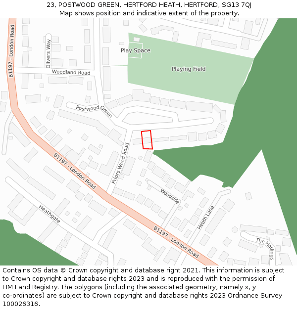 23, POSTWOOD GREEN, HERTFORD HEATH, HERTFORD, SG13 7QJ: Location map and indicative extent of plot