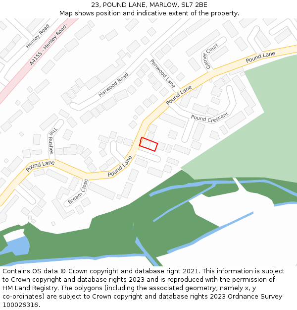 23, POUND LANE, MARLOW, SL7 2BE: Location map and indicative extent of plot