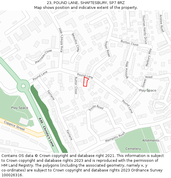 23, POUND LANE, SHAFTESBURY, SP7 8RZ: Location map and indicative extent of plot