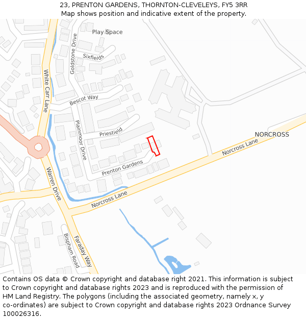 23, PRENTON GARDENS, THORNTON-CLEVELEYS, FY5 3RR: Location map and indicative extent of plot