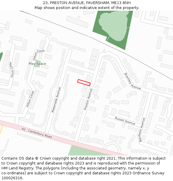 23, PRESTON AVENUE, FAVERSHAM, ME13 8NH: Location map and indicative extent of plot