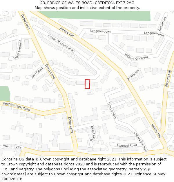 23, PRINCE OF WALES ROAD, CREDITON, EX17 2AG: Location map and indicative extent of plot