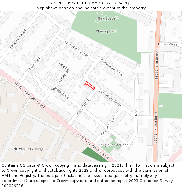23, PRIORY STREET, CAMBRIDGE, CB4 3QH: Location map and indicative extent of plot