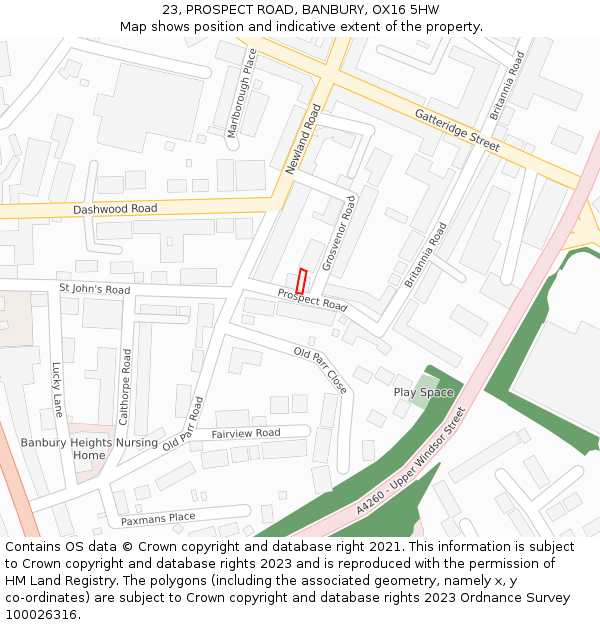 23, PROSPECT ROAD, BANBURY, OX16 5HW: Location map and indicative extent of plot