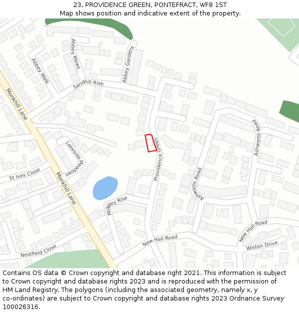 23, PROVIDENCE GREEN, PONTEFRACT, WF8 1ST: Location map and indicative extent of plot