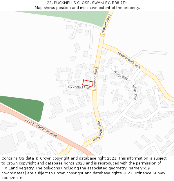 23, PUCKNELLS CLOSE, SWANLEY, BR8 7TH: Location map and indicative extent of plot