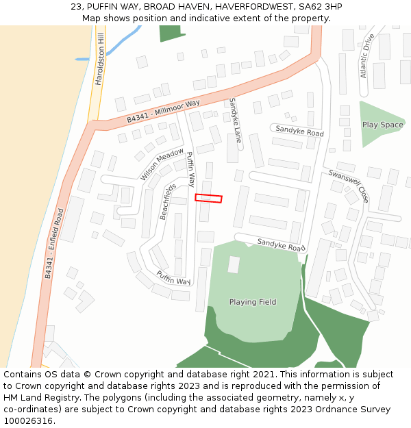 23, PUFFIN WAY, BROAD HAVEN, HAVERFORDWEST, SA62 3HP: Location map and indicative extent of plot