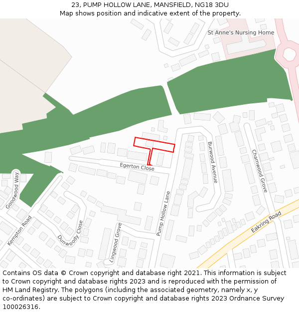 23, PUMP HOLLOW LANE, MANSFIELD, NG18 3DU: Location map and indicative extent of plot