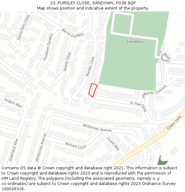 23, PURSLEY CLOSE, SANDOWN, PO36 9QP: Location map and indicative extent of plot