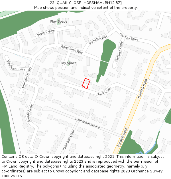 23, QUAIL CLOSE, HORSHAM, RH12 5ZJ: Location map and indicative extent of plot