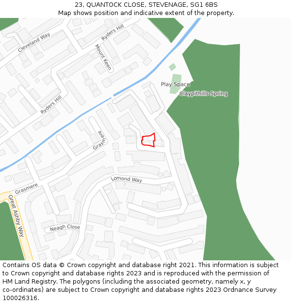 23, QUANTOCK CLOSE, STEVENAGE, SG1 6BS: Location map and indicative extent of plot