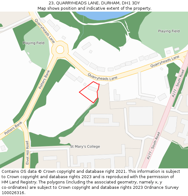 23, QUARRYHEADS LANE, DURHAM, DH1 3DY: Location map and indicative extent of plot