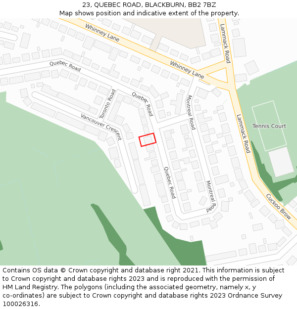 23, QUEBEC ROAD, BLACKBURN, BB2 7BZ: Location map and indicative extent of plot