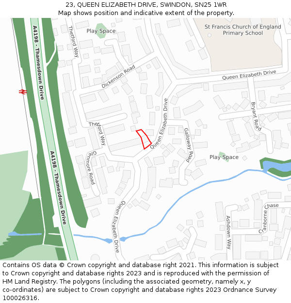 23, QUEEN ELIZABETH DRIVE, SWINDON, SN25 1WR: Location map and indicative extent of plot