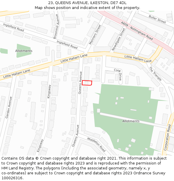 23, QUEENS AVENUE, ILKESTON, DE7 4DL: Location map and indicative extent of plot