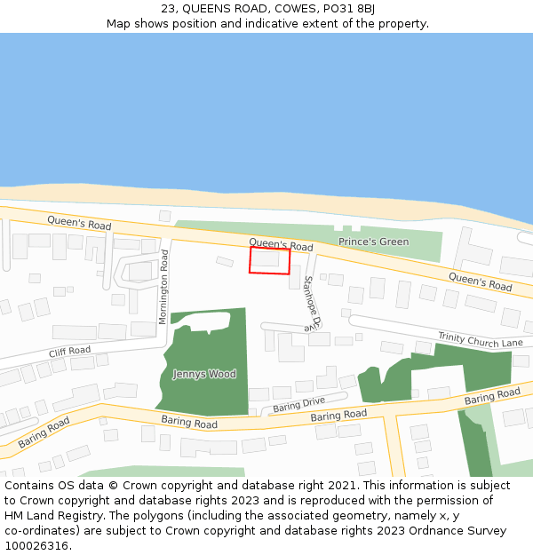 23, QUEENS ROAD, COWES, PO31 8BJ: Location map and indicative extent of plot