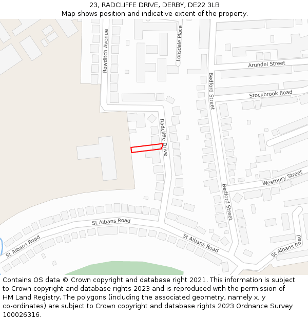 23, RADCLIFFE DRIVE, DERBY, DE22 3LB: Location map and indicative extent of plot