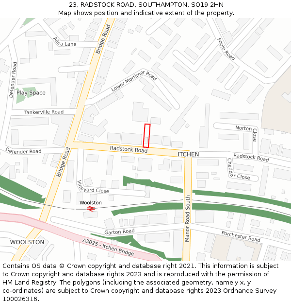 23, RADSTOCK ROAD, SOUTHAMPTON, SO19 2HN: Location map and indicative extent of plot